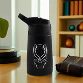 Kuber Industries 350 ml Insulated Water Bottle | Black Panther Kids Water Bottle | Stainless Steel Kids Water Bottle | Water Bottle with Push-Button Flip Lid | Bottle For School | Black | Pack of 3